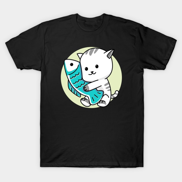 cat with fish T-Shirt by BarnawiMT